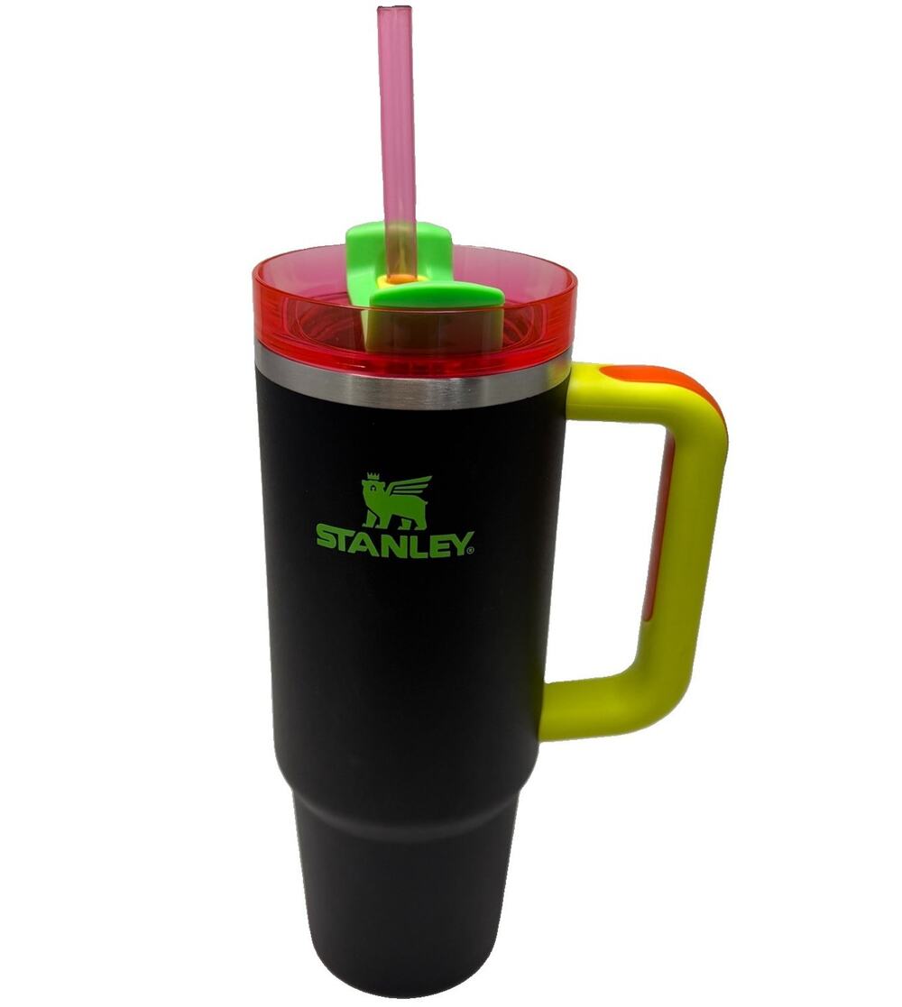 Stanley Quencher H2.0 30oz Black Neon Color Insulated Tumbler Handle Lid Straw
